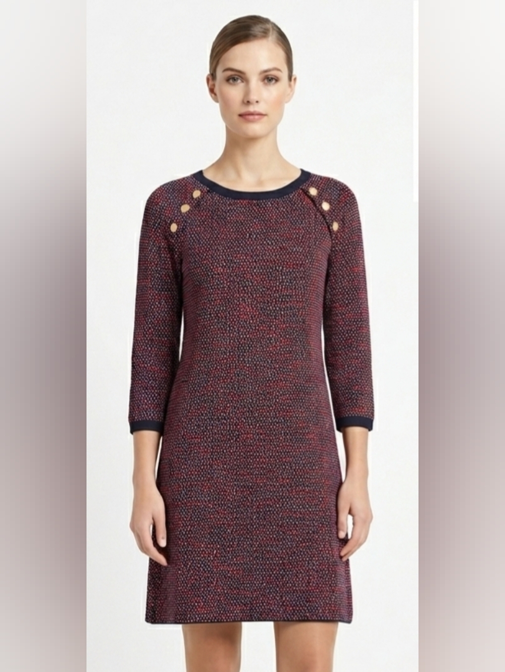 Talbots Shift Dress With 3/4 Sleeves & Gold Buttons Size S